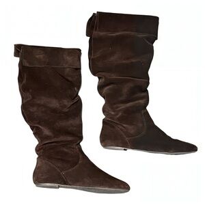 Gianni Bini Brown Suede Knee High Riding Boots Slouch Cuff Flat Womens 9.5